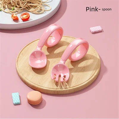 Baby Tableware Set Kids PP Spoon and Fork Combine Dinnerware for Feeding (No FDA, BPA-Free) - Pink