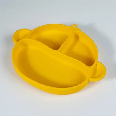 Silicone Baby Dishes Children Kids Feeding Bowl Plate with Suction Back (BPA-Free, without FDA Certificate) - Yellow