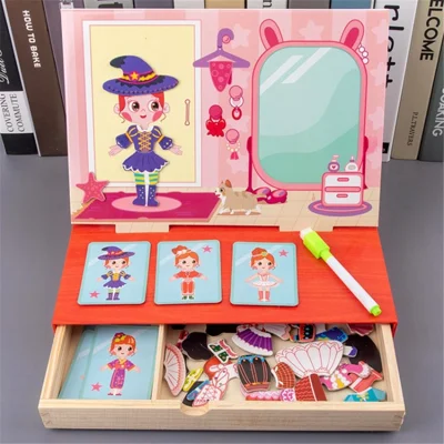 Wooden Magnetic Puzzle Board Children Educational Toys Early Development Educational Puzzle Games for Kids - Girls