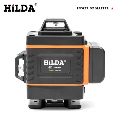 مستوى الليزر HILDA ذاتي التسوية باللون الأخضر عبر 16 خطًا، مستوى الليزر 4D قابل لإعادة الشحن لتعليق الصور في المنزل على الجدران والبلاط - برتقالي / قابس أمريكي