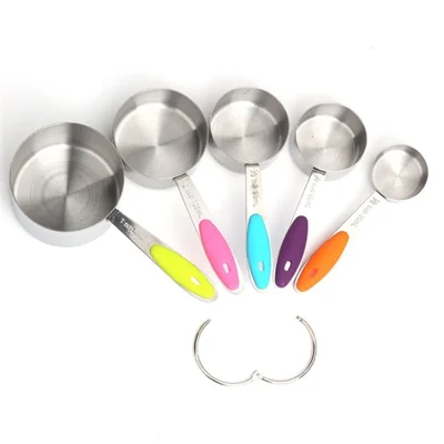 5Pcs Measuring Spoons Set Stainless Steel Kitchen Measuring Tool with Silicone Handle for Cooking Baking (NO FDA Certificate)