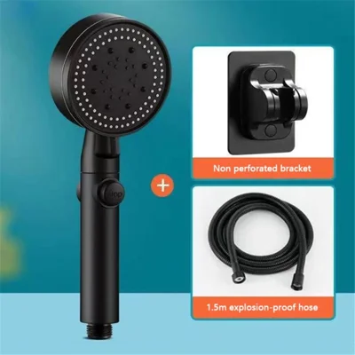 Shower Head with Hose 5 Spraying Modes High Pressure Water Saving Showerhead Filter - Black