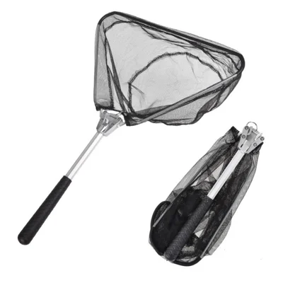 27972 Triangle Fishing Mini Net Folding Aluminium Alloy Fishing Dip Net Landing Net with Handle - 50cm Black