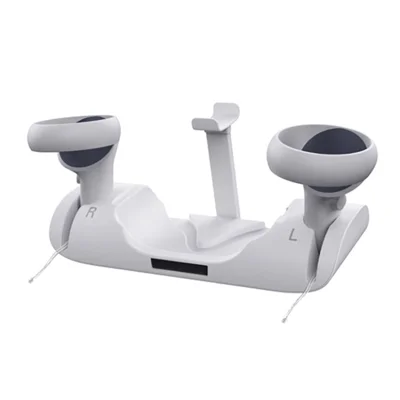 KJH OQ2-001 Charging Dock for Oculus Quest 2 VR Controller Headset Charger Station with 2 Rechargeable Batteries - White