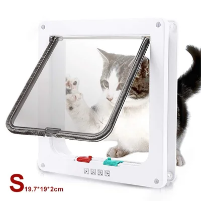 Lockable Pet Screen Door 4 Locking System Door for Puppy Dog Cat - White / S / 19.7x19x2cm
