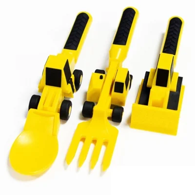 3Pcs / Set Car Model Toddler Forks and Spoons Set Bulldozer Kids Cooking Utensil Set (BPA-Free, NO FDA Certification) - Yellow