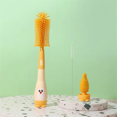 Baby Bottle Cleaning Brush 3-in-1 Baby Water Bottle Nipple Cup Tumbler Cleaner - Yellow