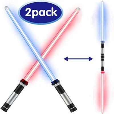 2Pcs Performing Light Up Sword 2-in-1 Collapsable Light Up Medieval Toy for Lightsaber Star Wars Fighters Warriors