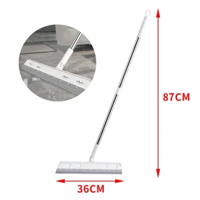 Silicone Bathroom Scraper Kitchen Floor Brush Scrubber Window Squeegee for Tile Pet Hair Floor Wiper - Grey