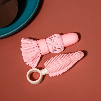 Silicone Baby Bottle Nipple Brush Box Set Portable Bottle Cleaning Kit Water Bottle Cleaner - Pink
