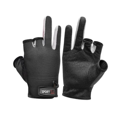 1 Pair Fishing Gloves Sun UV Protection Gloves 3-Finger Cut Non-Slip Gloves for Outdoor Cycling Hiking Sport - Black