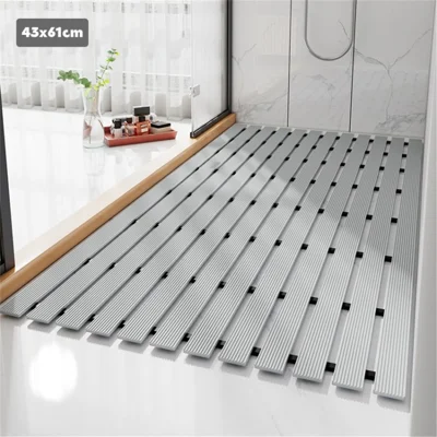 Rubber Bath Shower Mat Anti-slip Drainage Floor Mat Bathroom Stall Rug with Drain Hole for Kitchen Bathroom - Grey / 43x61cm