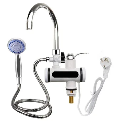 012 Electric Water Heater Faucet with Shower Head Instant Hot Water Tap for Kitchen Bathroom - EU Plug