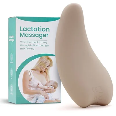 Lactation Massager Heat + Vibration Adjustable Soft Silicone Breast Massager for Breastfeeding, Nursing, Pumping - Beige