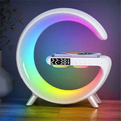 N69 Multifunctional APP Control 15W Wireless Charger Bluetooth-Compatible Speaker Clock Atmosphere Light - White