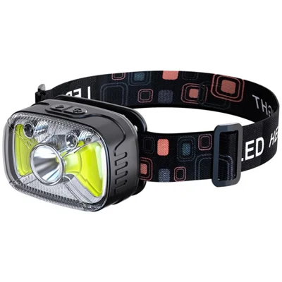 W2022 Rechargeable Headlamp LED Motion Sensor Headlight Head Flashlight for Outdoor Running Hunting Camping - Black