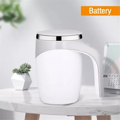 Automatisk självrörande mugg, uppladdningsbar mugg för kaffe och te (BPA-fri, ej FDA) - Vit