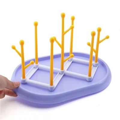 Folding Baby Bottle Drying Rack Detachable Bottle Cup Drain Stand (No FDA, BPA-Free) - Purple