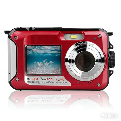Cámara Subacuática HD368 Full HD 2.7K 48MP 16X Zoom Digital, Cámara Digital Impermeable con Doble Pantalla para Esnórquel - Rojo