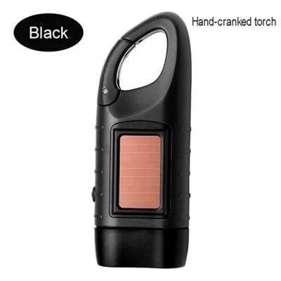 BL0008 Portable Solar Powered Flashlight Rechargeable Hand-Cranked LED Emergency Torch Outdoor Climbing Backpack Hiking - Matte Black