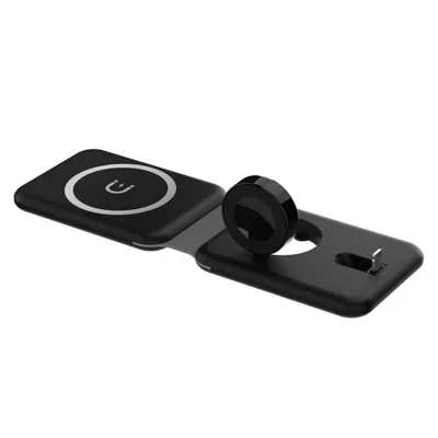 Q900 Wireless Charger 3-in-1 Magnetic Foldable Wireless Charging Station Charging Stand Dock - Black