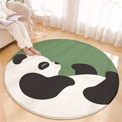Söt pandamatta i rund form, vattenabsorberande, sliprädd hemmamatta för sovrum - Stil A / 100x100 cm