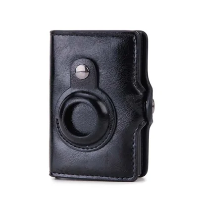 For Apple Airtag Wallet Leather Credit Card Money Holder RFID Blocking Minimalist Wallet Credit Card Protector - Black