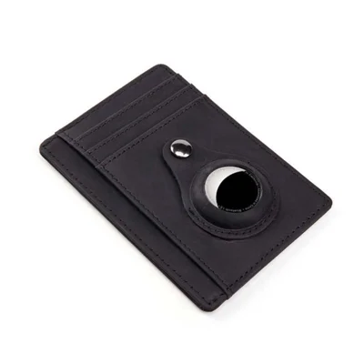 For Airtag Card Case Genuine Leather Credit Card Size Wallet Holder Anti-Lost Wallet Card Tracker - Black