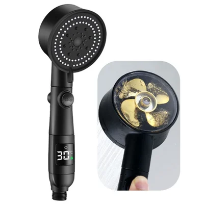 5-Mode High-Pressure Shower Head with LED Digital Display Easily Installs Showerhead - Black