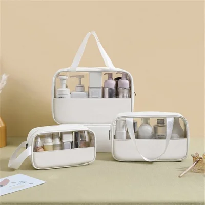 3Pcs Travel Makeup Bags Waterproof Transparent Toiletries Bag Cosmetic Storage Bags - White