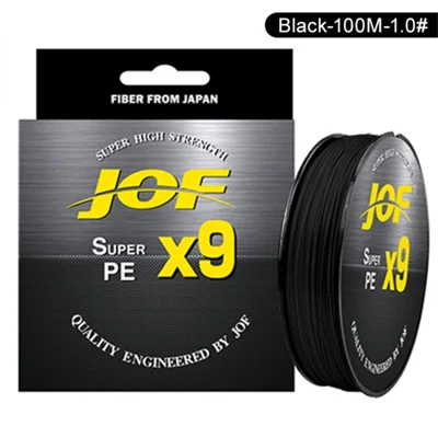 JOF 9 Threads 100m Fishing Line Abrasion Resistant Superline Braided Fishing Wire - Black / 1.0#