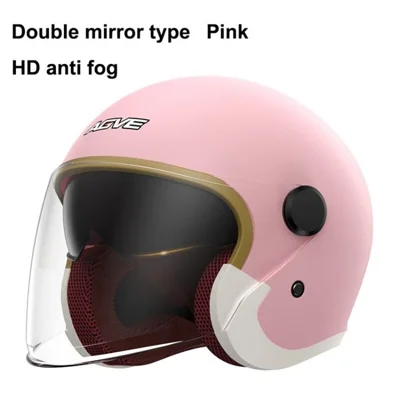 AGVE Safety Helmet Winter Warm Electric Motorcycle Helmet Dual Visor Full Face with Sun Shield for Men Women - Pink