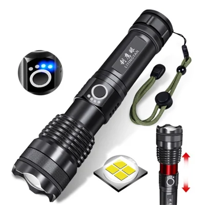 Liyingyan LED Taschenlampe Aluminiumlegierung Teleskop Zoomabler Taschenlampe - Schwarz
