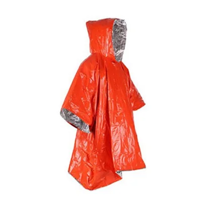 Portable Outdoor Emergency Raincoat Reflective Warm Thermal Rain Poncho - Orange