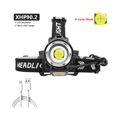 XHP90 LED Headlamp USB Rechargeable Outdoor Powerful USB Headlight - Black