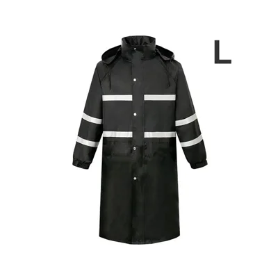 Rain Cape with Hood Dual Layer Long Raincoat Reflective Emergency Poncho for Outdoor Work - Black / L