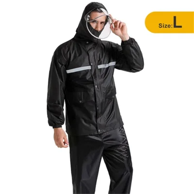 Raincoat Suit Fishing Rain Gear Jacket Pants Dual-Layer Thick Rain Coat Set for Adult Men Women - Black / L