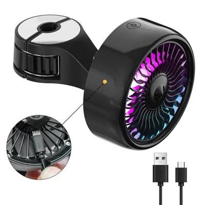Car Backseat Electric Fan for Rear Seat Passenger with 3 Speed Modes + RGB Light for Vehicles SUV Truck - Black
