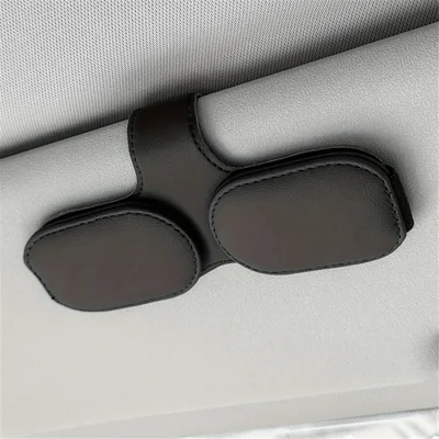 Car Sunglasses Holder Vehicle Visor Clip Magnetic PU Leather Sun Glasses Eyeglass Hanger - Black