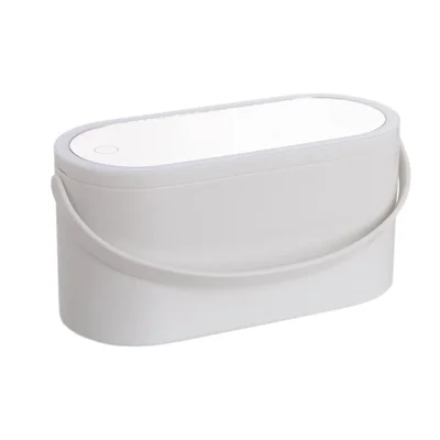 Travel Makeup Organizer Built-In Mirror Rechargeable Cosmetic Storage Box with LED Light - White