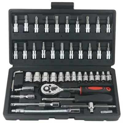 46Pcs Socket Wrenches Set Professional Car Motorcycle Repair Mechanical Workshop Tools Kit - Black