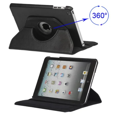 360 Degree Rotary Leather Case with Elastic Strap for iPad Mini - Black