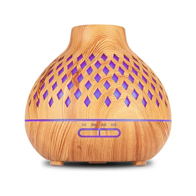 400ml Ultrasonic Aroma Diffuser Humidifier, 45ml/h Mist, 7-Color LED, 1H/3H/6H/On Timer, Auto Shut-Off When Empty - 24V Light Wood Grain
