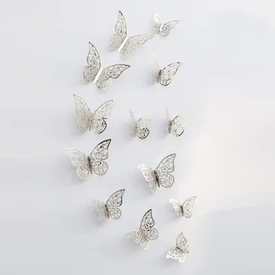 12 Pcs/Set 3D Butterfly Removable Mural DIY Art Home Room Wall Stickers - Silver