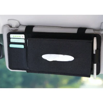 Car Sun Visor Type Wool Felt Hanging Tissue Box Napkin Holder Pocket Organizer Card Storage Pouch - Black