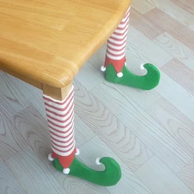 4 Unidades / Conjunto de Capas para Pernas de Cadeira e Mesa de Elfo e Pai Natal, Decoração de Natal para Mesa - Verde