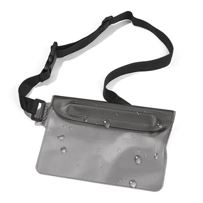3-Zipper Design Waterproof Waist Bag Waterproof Pouch with Adjustable Waist Strap - Black