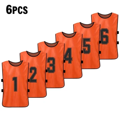 6PCS Adults Basketball Pinnies Quick Drying Basketball Jerseys Soccer Football Team Practice Vest - Orange