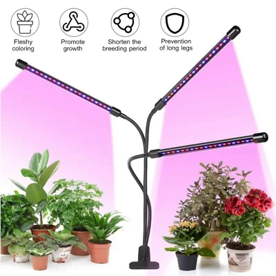 Lampada per Crescita 3 Teste 60 LED Lampadina per Piante con Braccio Regolabile Accensione/Spegnimento Automatico Timer Intelligente 10 Livelli di Luminosità per Piante da Interno