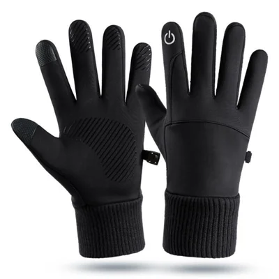 Gants Chauds Chauds Chauds En Molleton Antidérapant Coupe-vent Imperméable À L'eau Imperméable Sports Cyclisme Vélo Vélo Vélo Gants De Travail En Plein Air - Le Noir